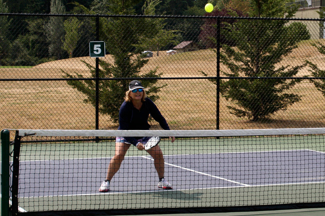 A player hits the ball over the net at the 2025 Founders Tournament Aug. 14 at Battle Point Park.