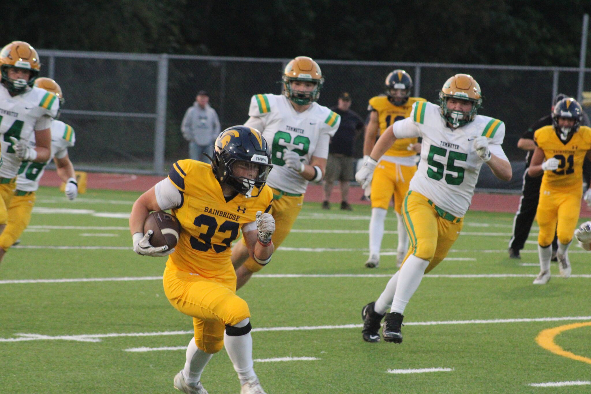 Spartan WR Rowan Meek runs down the field in a loss to Tumwater Sept. 12 at Bainbridge High School.