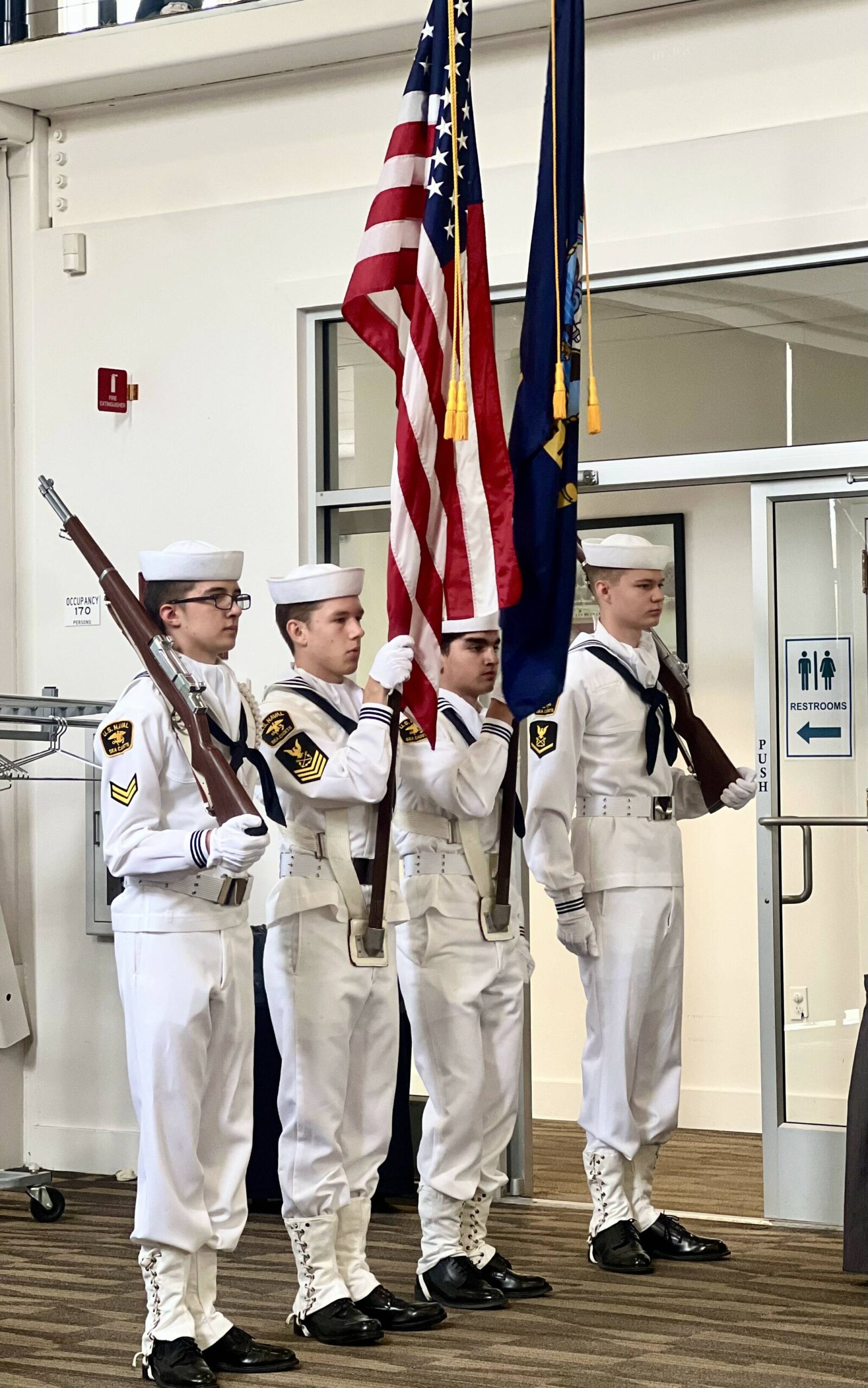 The United States Naval Sea Cadet Corps Scorpion Squadron Color Guard presented the colors at the ceremony.