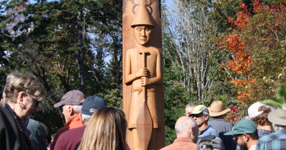 File photos
Schweabe, designed by Suquamish tribal member and master carver Randi Purser, was unveiled at the entrance to the Sound to Olympics Trail on Bainbridge Island.