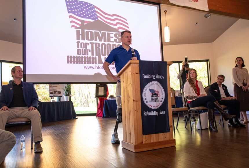 <p>HFOT courtesy photos</p>
                                <p>Captain Tim Bomke speaks to a crowd of about 120 during the welcoming ceremony Nov. 8 on Bainbridge Island.</p>