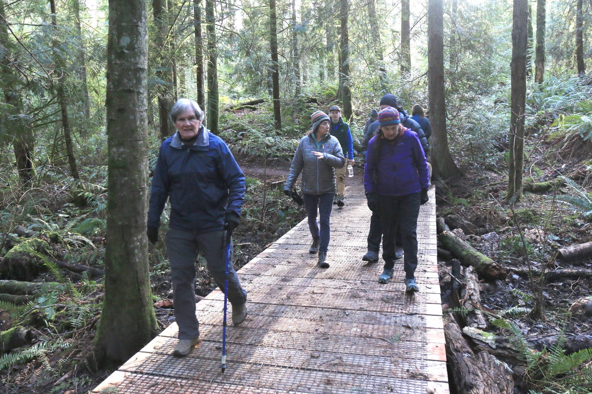 The trailbuilders added safety features, like no-slip tread, on the trails creek crossing.