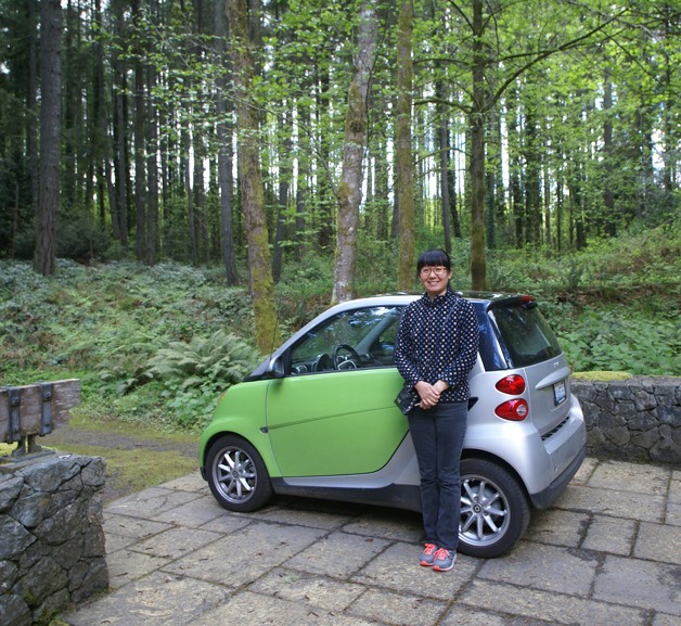Bloedel artist-in-residence Bo Zhang stands in front of the reserve’s newly donated car. An anonymous donor gifted the car with the specific purpose of giving visiting artists the freedom to explore the region.