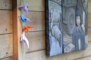 Paper cranes at the Bainbridge Island Japanese American Exclusion Memorial.