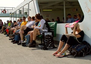 Travelers ride the Bainbridge Island-Seattle ferry.