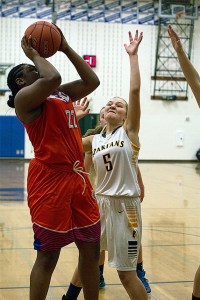 BHS freshman Grace Carson tries to block a shot during Friday’s ill-fated showdown with Rainier Beach.