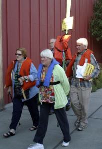 Strawberry Plant Park project protesters arrive at City Hall Wednesday.