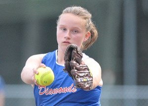 Diamonds pitcher Catie Muir shut down the Storm in the fifth inning of play during the BILL championship game Wednesday at the Strawberry Park ball fields.