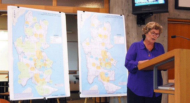 City Planning Director Kathy Cook explains potential locations for new marijuana businesses at Wednesday’s council meeting.