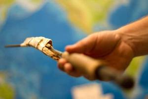 A jerry-rigged fishing rod repair job