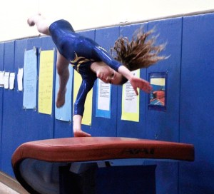 Bainbridge’s Willa Jones-Irwin placed third in the vault competition during last week’s home meet against Nathan Hale. The Spartans won 151.1-112.8.