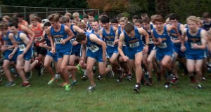 The start of the mens event at the sole home meet of the Bainbridge High cross country team’s season last week at Battle Point Park. BHS took first place in both the mens and womens divisions