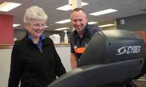 Karen Kline jokes with Rob McDowell