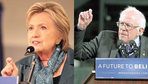 Candidates for the Democratic Party presidential nomination: Former Secretary of State Hillary Clinton and U.S. Senator Bernie Sanders.