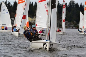 Skipper Elizabeth Rolfes and crew Lizi Dauber put distance between themselves and their competition in last week’s regatta at Sand Point.