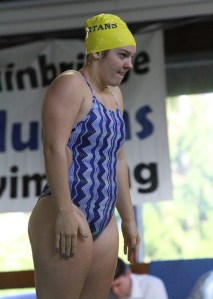 Bainbridge Spartan diver Cammy Rouser prepares to take her final dive during the Spartans’ last home meet of the season at the Bainbridge Aquatics Center.