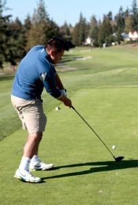 Tad Grindeland tees off during last week’s home match against Bishop Blanchet.