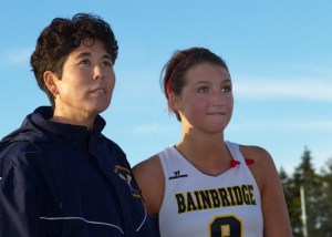 Tommila with senior co-captain Sydney Whitaker during Senior Night festivities May 5.