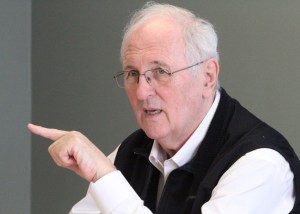 Superintendent search consultant Jim Hager briefs the school board at a special meeting this week.