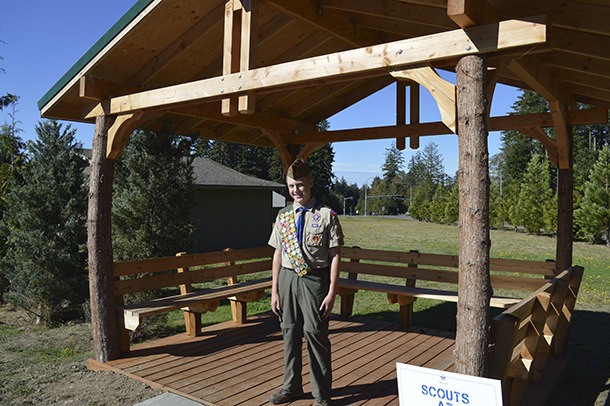 Cruz Strom built this covered sitting area on the property of Bainbridge First Baptist Church