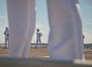 Luciano Marano | Bainbridge Island Review Sailors line the flight deck of USS Essex during the Parade of Ships.