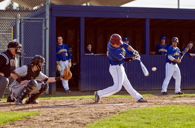 BHS baseball player Ben Kussie at bat early in the Spartan home opener game against Central Kitsap Thursday