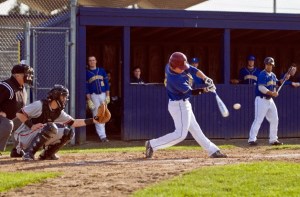 BHS baseball player Ben Kussie at bat early in the Spartan home opener game against Central Kitsap Thursday