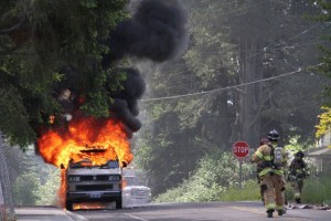 Bainbridge firefighters arrive at the scene of a vehicle fire on Wyatt Way.