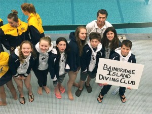Members of the Bainbridge Island Dive Club gather on the deck at the  USA Diving Regional Championships last weekend: Zora Opalka