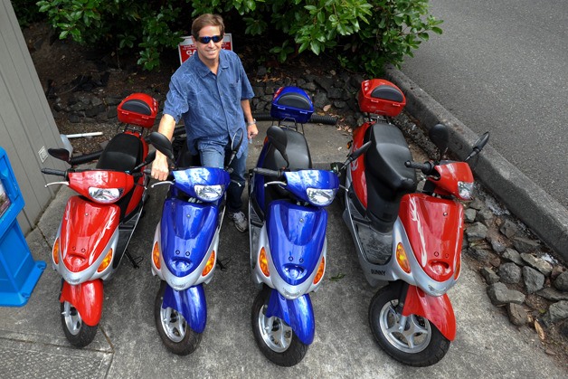 Bainbridge Scooter Rental owner Don Linrothe offers scooter rentals at the ReMax office near the ferry terminal. The 49cc machines are available to individuals over the age of 18 with a valid driver’s license.