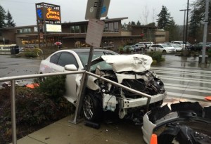 A Bainbridge Island woman was injured when her car was hit from behind in a  downtown collision last week.