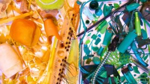 Home-schooling moms Leisl Clark and Rebecca Rockefeller and their children collected and inventoried plastic items found on the beach and then used them to create artwork to call attention to the problem of plastic. Their exhibit