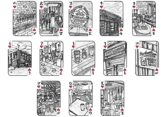 Artist Aaron Trotter has illustrated a new deck of playing cards with local brewery scenes.