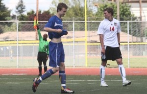 Bainbridge midfielder Connor Winship reacts after his goal was waived off after the sideline referee called Sebastian Scales for being offside in the 3A state championship game Saturday at Harry Lang Stadium. Camas won 3-0.