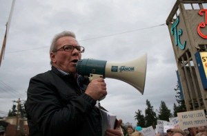 Email activist Gary Tripp organized the march on city hall.