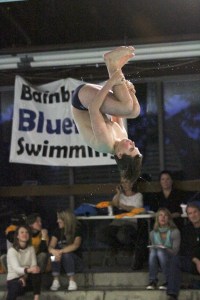 Sam Liebling competes in diving for Bainbridge against Mercer Island.
