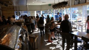 People check out the new Starbucks on High School Road during a sneak preview Thursday. The new coffee shop opened to the public Friday.