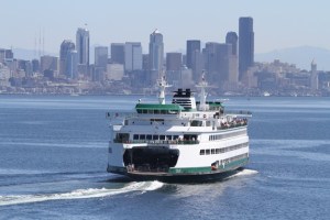 The ferry from Bainbridge approaches Seattle.