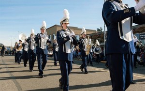 Junior clarinetist Kiera Gallagher and rest of the Bainbridge High marching band perform during the Auburn Veterans Day parade Saturday.