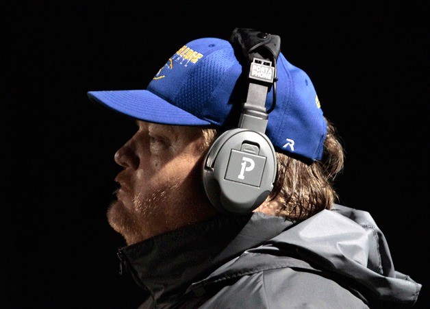 Spartans Head Coach Andy Grimm watches the action against Seattle Prep.