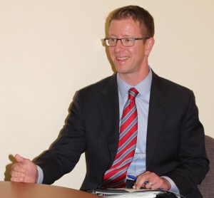 U.S. Rep. Derek Kilmer talks at a recent editorial meeting with local editors.