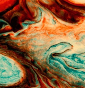 Southeast of the Great Red Spot on Jupiter.