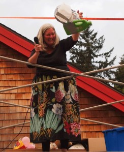 Fourth-grade teacher Kim Buchanan dropped each egg-saving contraption from nearly two stories high.