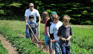 Jon Garfunkel (above) helps Wilkes Elementary fourth graders run the human plow at the Day Road Farms during a recent school field trip.