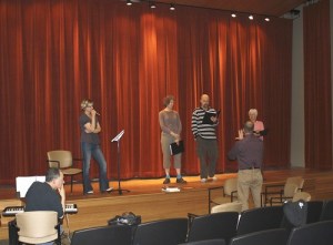 'Hours of Life' Director Corey D. McDaniel makes a suggestion to actor/singer Kevin Matthew who plays Edgar Allen Poe. The play's composer Paul Lewis