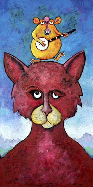 “Cat with Mouse Playing Banjo