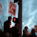 Luciano Marano | Bainbridge Island Review                                In a show of solidarity with those active in the Standing Rock protest in North Dakota, about 30 activists gathered at the Waypoint in downtown Winslow Monday night, carrying signs and candles and shouting chants decrying the construction of the controversial Dakota Access Pipeline.