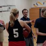 Luciano Marano | Bainbridge Island Review                                New Spartan Coach Henry Guterson offers advice during a recent break in the action during practice in Paski Gymnasium.