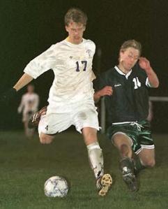 Adam Brenneman puts a shot on goal in the Spartans’ 8-0 win over Klahowya Thursday night. Brenneman and Mitka von Ries Crooks both had hat tricks.