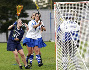 All-American Christen Faltermeier scores the final goal in Spartan’s semi-final win Tuesday.